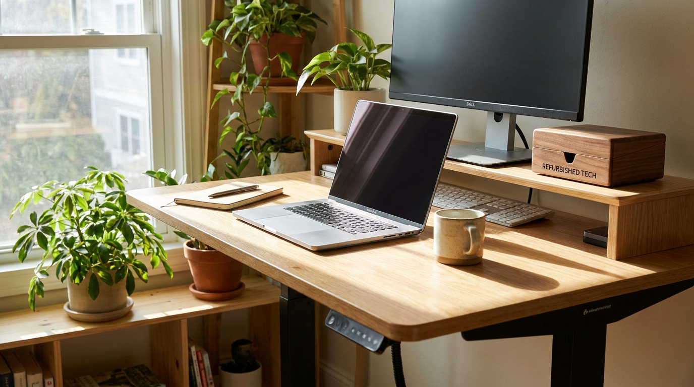 MacBook på et moderne hjemmekontorbord